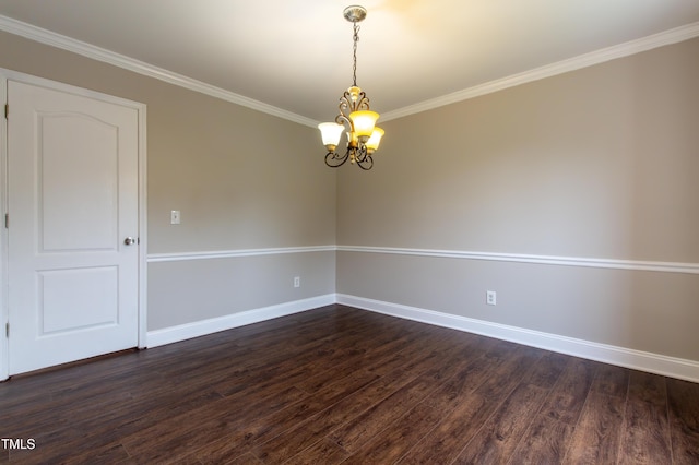 5200 Fieldwood Ct, Raleigh, NC 27616 - spare room with a chandelier, dark wood finished floors, and crown molding