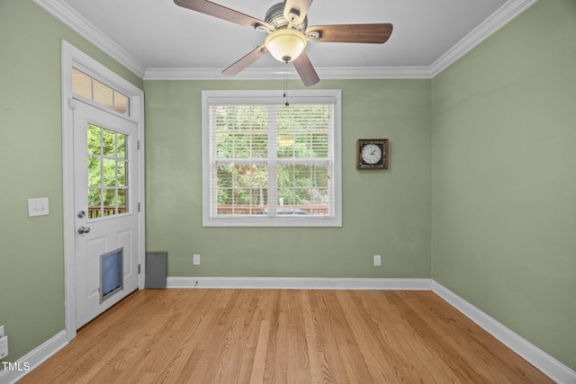 8116 Mosby Way, Willow Springs, NC 27592 - empty room with light wood-type flooring, ornamental molding, and ceiling fan
