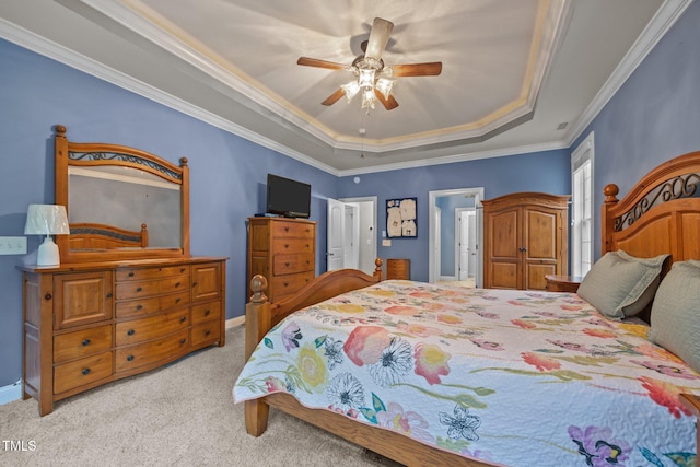 8116 Mosby Way, Willow Springs, NC 27592 - bedroom featuring a tray ceiling, carpet, crown molding, and a ceiling fan