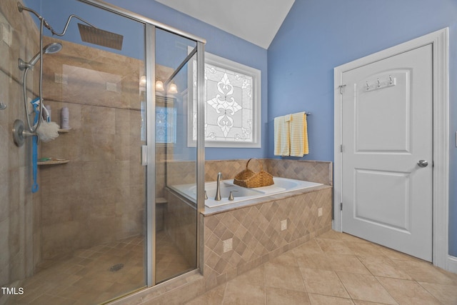 8116 Mosby Way, Willow Springs, NC 27592 - full bath with vaulted ceiling, tile patterned flooring, a bath, and a stall shower