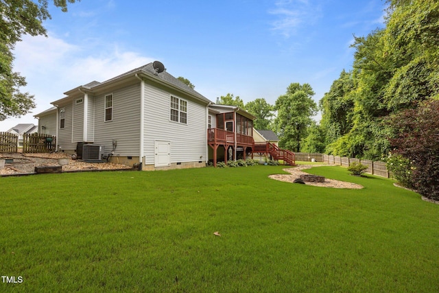 8116 Mosby Way, Willow Springs, NC 27592 - fenced backyard featuring stairway, a deck, and a sunroom