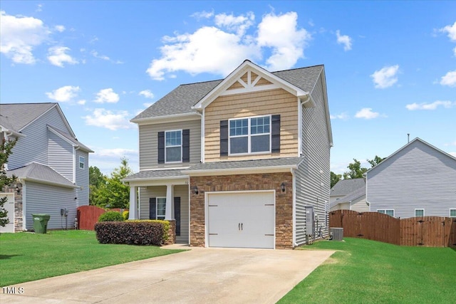 504 Gumview Cir, Fuquay Varina, NC 27526 - craftsman inspired home with stone siding, concrete driveway, and an attached garage