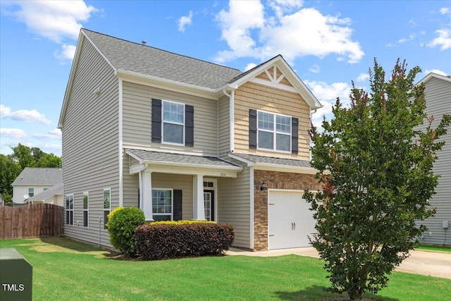 504 Gumview Cir, Fuquay Varina, NC 27526 - view of front of house featuring stone siding, a garage, concrete driveway, and a shingled roof
