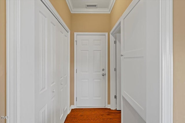 504 Gumview Cir, Fuquay Varina, NC 27526 - corridor with ornamental molding and dark wood finished floors