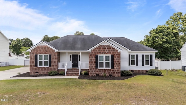 4408 Highmeadow Ln N, Wilson, NC 27896 - ranch-style house featuring crawl space, a porch, brick siding, and roof with shingles