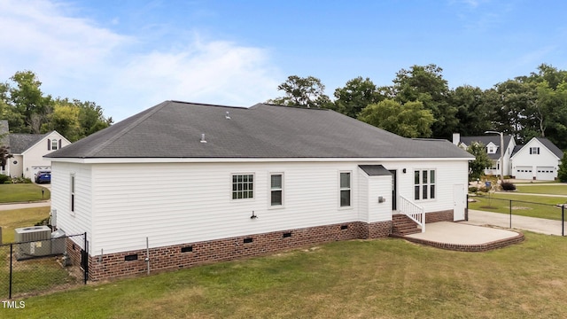 4408 Highmeadow Ln N, Wilson, NC 27896 - back of house featuring crawl space, entry steps, a shingled roof, and a patio area