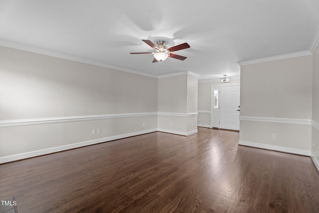 4408 Highmeadow Ln N, Wilson, NC 27896 - unfurnished room with a ceiling fan, ornamental molding, and dark wood-style flooring