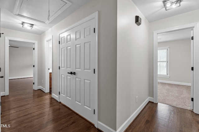 4408 Highmeadow Ln N, Wilson, NC 27896 - corridor featuring attic access and dark wood-style flooring