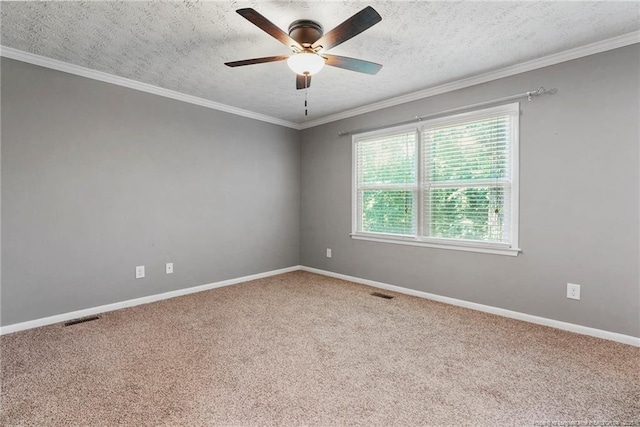 6405 Riegelwood St, Fayetteville, NC 28314 - spare room featuring a ceiling fan, carpet flooring, a textured ceiling, and crown molding