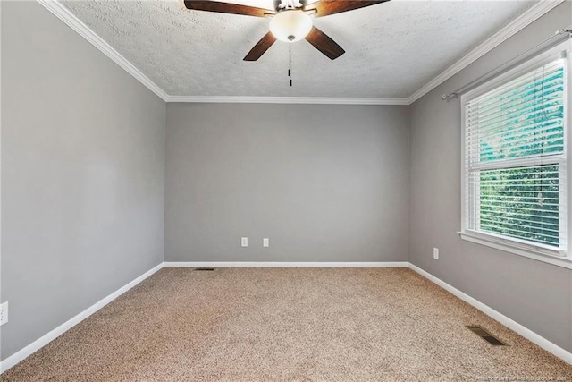 6405 Riegelwood St, Fayetteville, NC 28314 - unfurnished room with a ceiling fan, carpet flooring, a textured ceiling, and ornamental molding