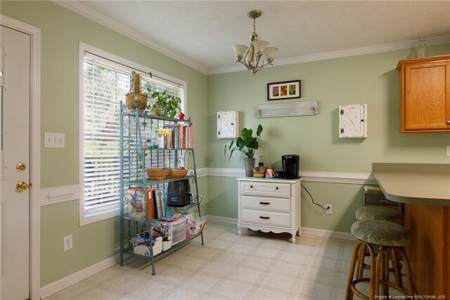 3401 Connection Dr, Fayetteville, NC 28311 - home office featuring a chandelier, light flooring, and crown molding