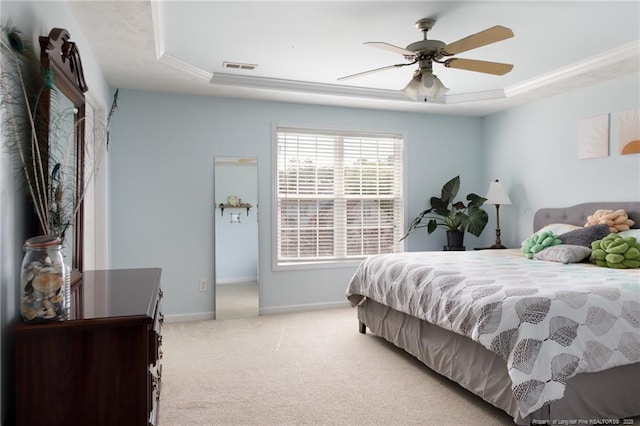 3401 Connection Dr, Fayetteville, NC 28311 - carpeted bedroom with a tray ceiling and a ceiling fan
