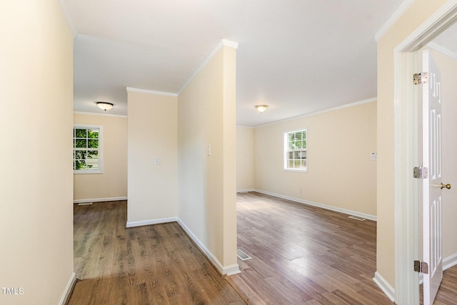 919 Chester St, Durham, NC 27701 - hallway featuring ornamental molding and wood finished floors