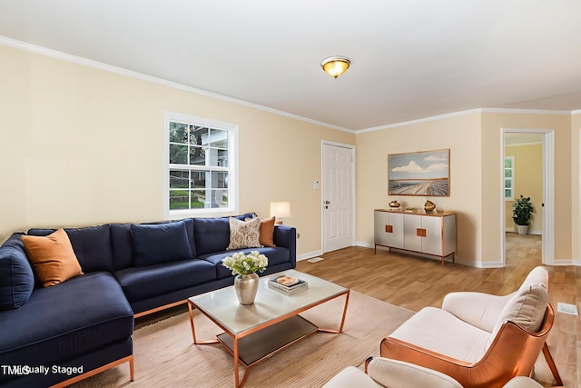 919 Chester St, Durham, NC 27701 - living room featuring wood finished floors and crown molding