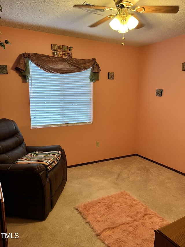 469 Whitehead Rd, Enfield, NC 27823 - sitting room with carpet, a ceiling fan, and a textured ceiling