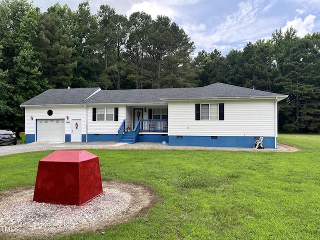 469 Whitehead Rd, Enfield, NC 27823 - ranch-style house with crawl space, a porch, an attached garage, and a front yard