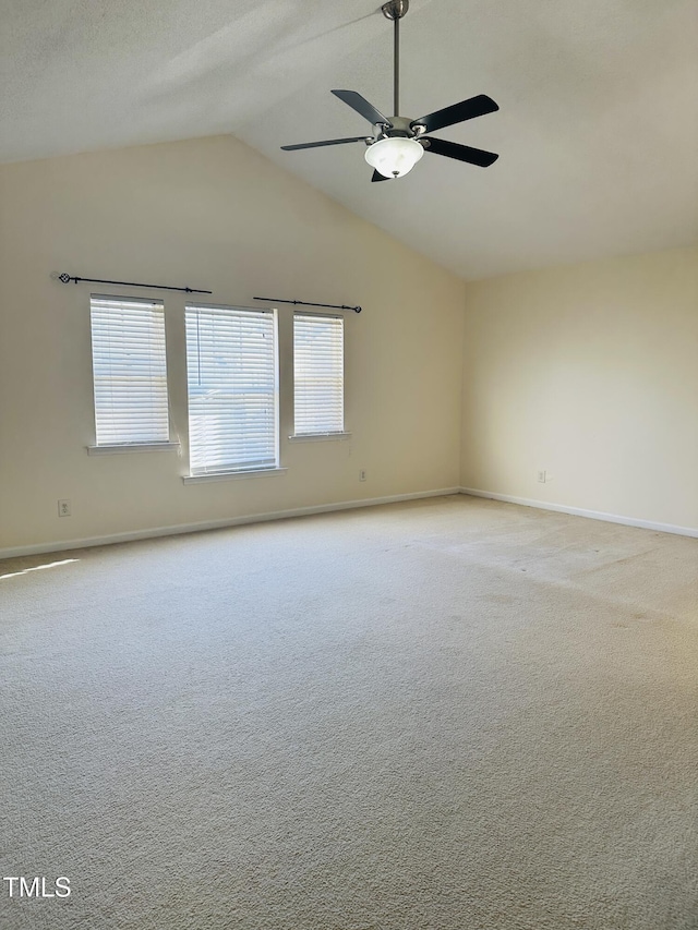 1150 Brookhill Way, Cary, NC 27519 - unfurnished room with lofted ceiling, a ceiling fan, and light colored carpet