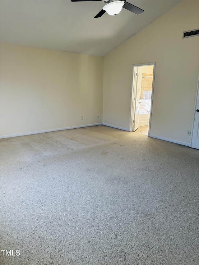 1150 Brookhill Way, Cary, NC 27519 - empty room featuring vaulted ceiling, light carpet, and ceiling fan