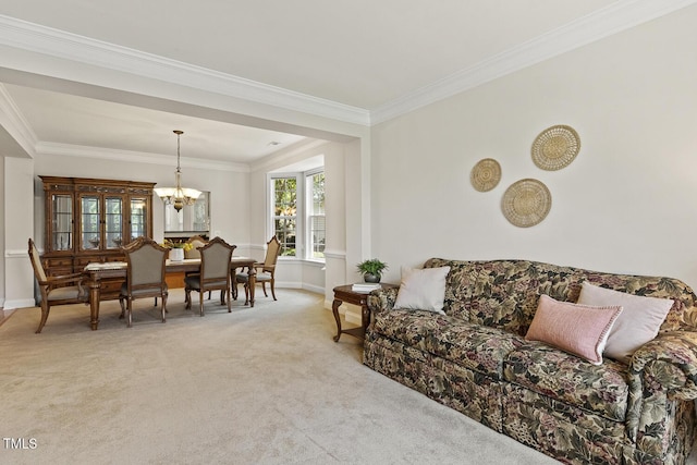 400 Indian Elm Ln, Cary, NC 27519 - living area with a chandelier, light carpet, and crown molding