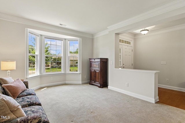 400 Indian Elm Ln, Cary, NC 27519 - living area with ornamental molding and carpet flooring