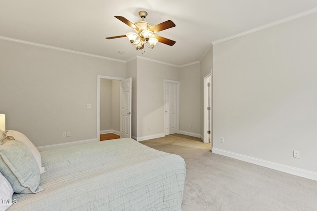 400 Indian Elm Ln, Cary, NC 27519 - bedroom featuring light colored carpet, ornamental molding, and ceiling fan