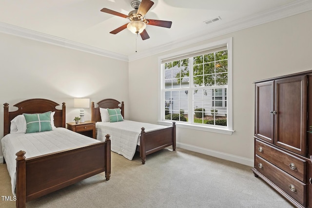 400 Indian Elm Ln, Cary, NC 27519 - bedroom featuring ornamental molding, light carpet, and a ceiling fan