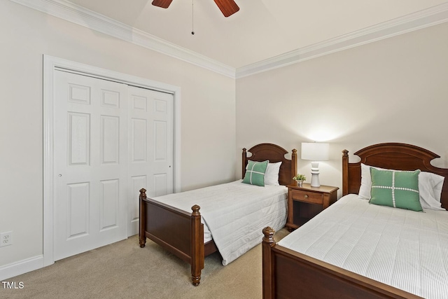 400 Indian Elm Ln, Cary, NC 27519 - bedroom with crown molding, carpet floors, ceiling fan, and a closet