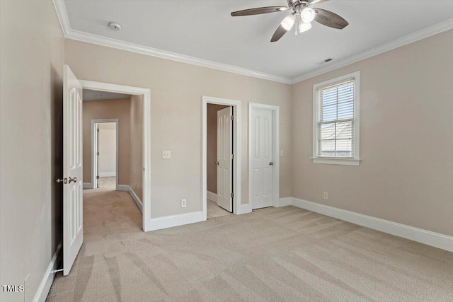 10012 San Remo Pl, Wake Forest, NC 27587 - unfurnished bedroom with light colored carpet, crown molding, and ceiling fan