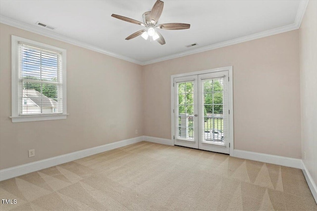 10012 San Remo Pl, Wake Forest, NC 27587 - unfurnished room with plenty of natural light, carpet flooring, ornamental molding, and ceiling fan