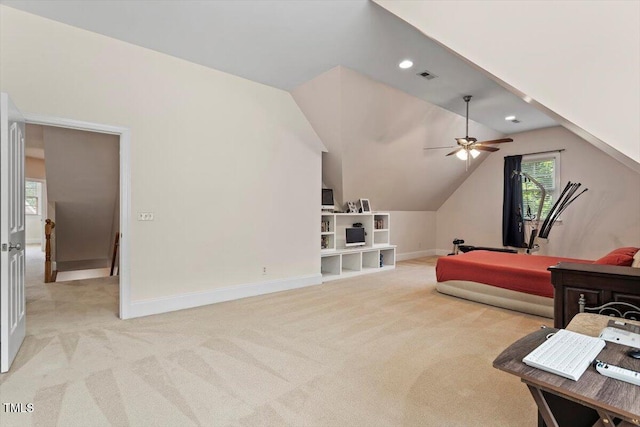 10012 San Remo Pl, Wake Forest, NC 27587 - bedroom with light colored carpet, vaulted ceiling, and recessed lighting