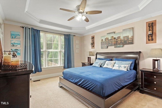 10012 San Remo Pl, Wake Forest, NC 27587 - carpeted bedroom featuring a tray ceiling, crown molding, and a ceiling fan