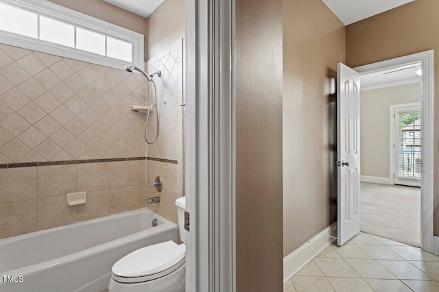 10012 San Remo Pl, Wake Forest, NC 27587 - bathroom with shower / tub combination, tile patterned floors, healthy amount of natural light, and crown molding