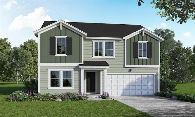 1052 Emerald Stone Loop, Hope Mills, NC 28348 - view of front of property with board and batten siding, driveway, a garage, and a front yard