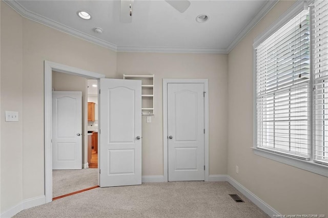259 Rolling Pines Dr, Spring Lake, NC 28390 - unfurnished bedroom with carpet flooring, ornamental molding, recessed lighting, and a ceiling fan