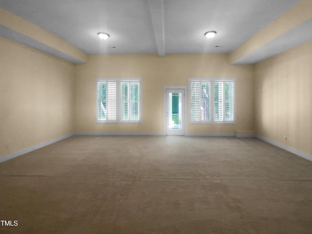 495 Ruth Cir, Fuquay Varina, NC 27526 - spare room featuring plenty of natural light, beamed ceiling, and carpet flooring