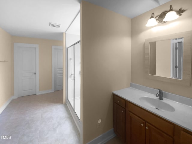 495 Ruth Cir, Fuquay Varina, NC 27526 - bathroom with vanity, a stall shower, and tile patterned floors