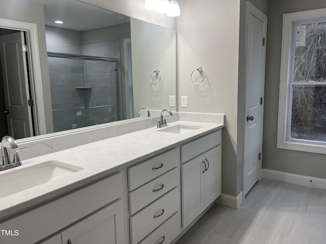 3204 Overlook Ct, Burlington, NC 27215 - full bath with double vanity and a stall shower