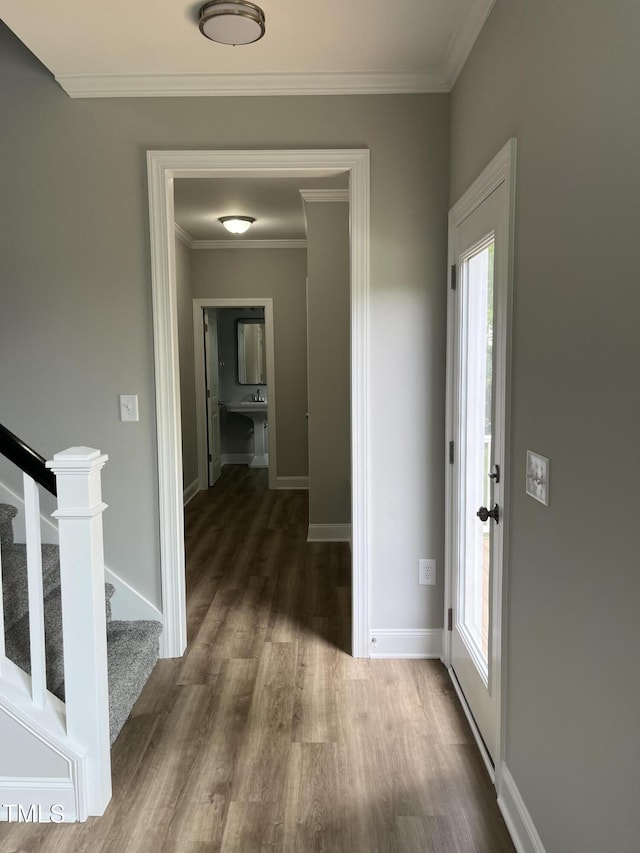 3204 Overlook Ct, Burlington, NC 27215 - foyer entrance featuring wood finished floors, healthy amount of natural light, stairs, and crown molding