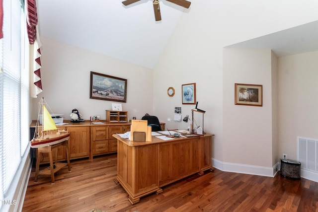 5920 Two Pines Trl, Wake Forest, NC 27587 - office space featuring high vaulted ceiling, light wood-style floors, and ceiling fan