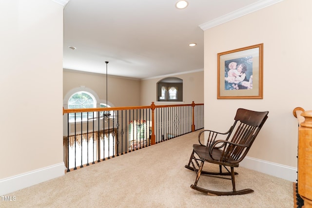 5920 Two Pines Trl, Wake Forest, NC 27587 - living area featuring crown molding, carpet, and recessed lighting
