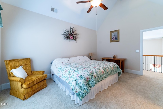 5920 Two Pines Trl, Wake Forest, NC 27587 - carpeted bedroom with high vaulted ceiling and a ceiling fan