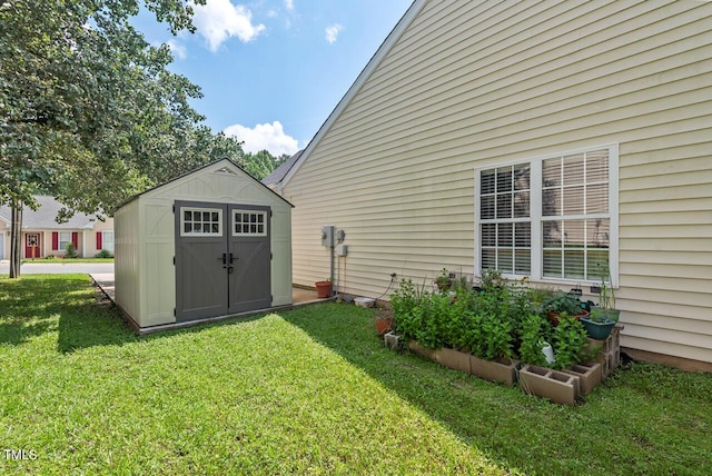 611 Quartz Dr, Durham, NC 27703 - view of grassy yard featuring a storage unit