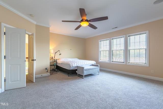 9701 Corktree Ct, Wake Forest, NC 27587 - carpeted bedroom featuring crown molding and ceiling fan