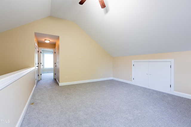 9701 Corktree Ct, Wake Forest, NC 27587 - additional living space featuring vaulted ceiling, light carpet, and a ceiling fan