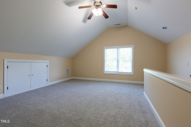 9701 Corktree Ct, Wake Forest, NC 27587 - additional living space with vaulted ceiling, carpet flooring, and a ceiling fan