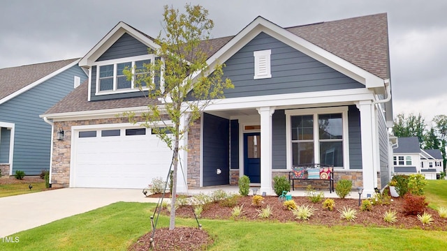 1720 Pinecliff Ct, Fuquay Varina, NC 27526 - craftsman inspired home with a porch, roof with shingles, stone siding, concrete driveway, and a front yard