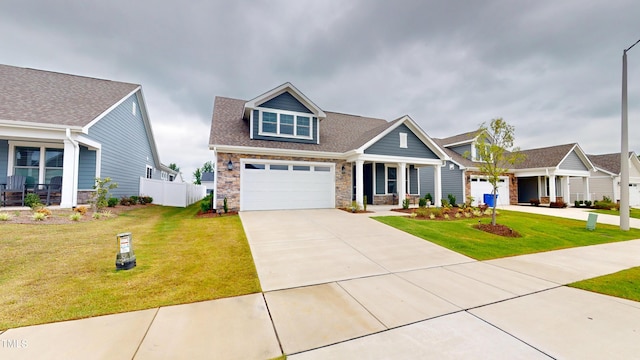 1720 Pinecliff Ct, Fuquay Varina, NC 27526 - craftsman inspired home featuring driveway, a porch, stone siding, and a shingled roof