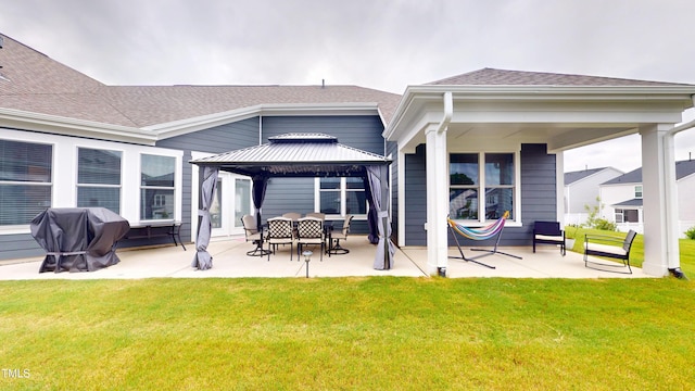 1720 Pinecliff Ct, Fuquay Varina, NC 27526 - back of house with a patio, a lawn, a gazebo, and a shingled roof