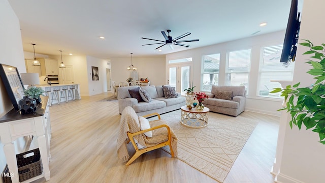 1720 Pinecliff Ct, Fuquay Varina, NC 27526 - living area featuring light wood-type flooring, recessed lighting, and a ceiling fan