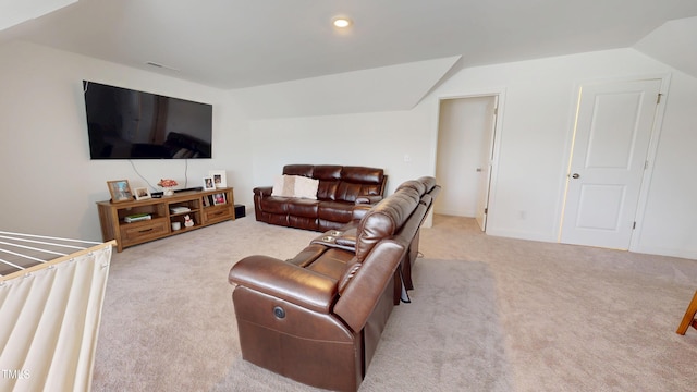1720 Pinecliff Ct, Fuquay Varina, NC 27526 - carpeted living room featuring lofted ceiling and recessed lighting